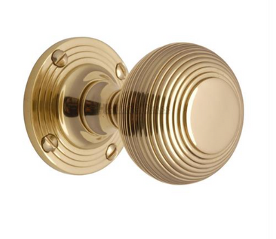 Solid Brass - Reeded Mortice Door Knob on Rose