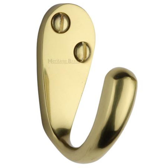 Solid Brass - Curved Single Robe Hook