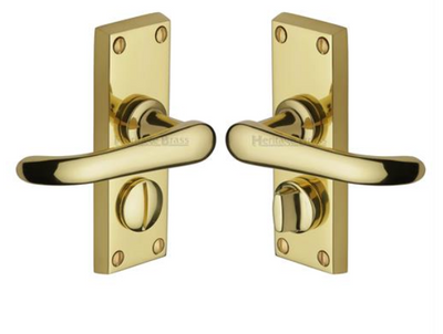 Solid Brass - Windsor Short Door Handle on Plate (Privacy Set)