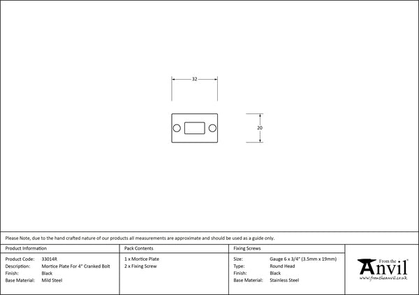 4" Mortice Plate for Cranked Door Bolt