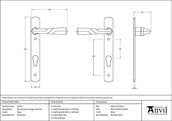 Narrow Lever Espag. Lock Set