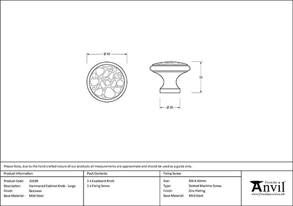 Large Hammered Cabinet Knob