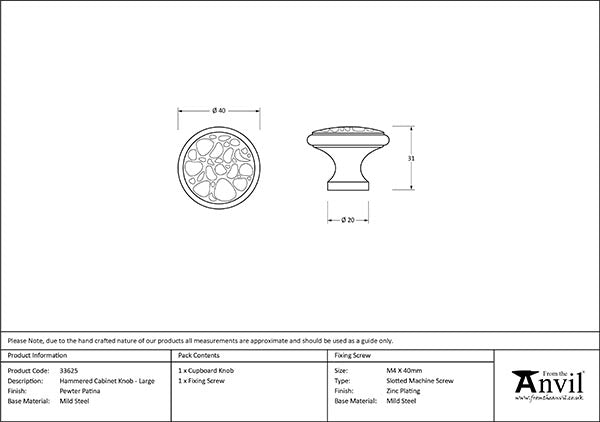 Large Hammered Cabinet Knob