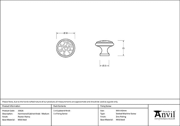 Medium Hammered Cabinet Knob