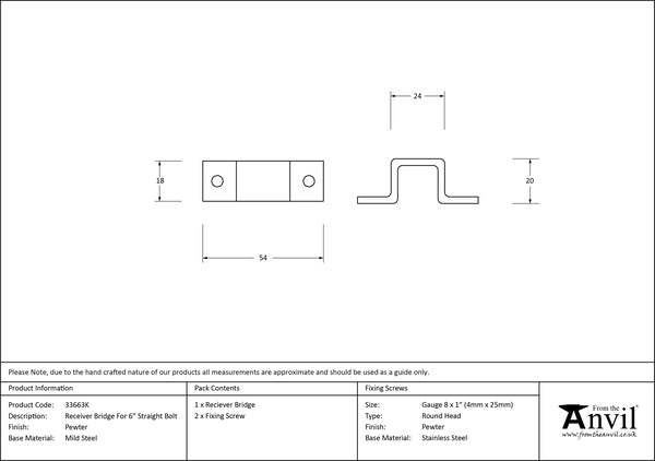 6" Receiver Bridge for Straight Bolt