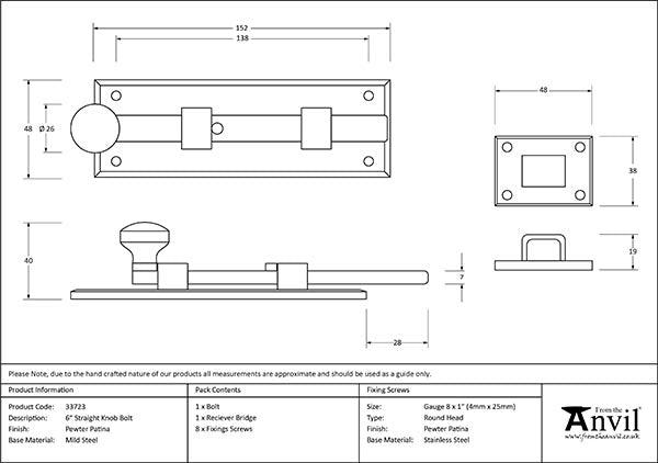 6" Straight Knob Bolt