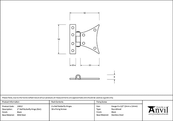 2" Half Butterfly Hinge (pair)