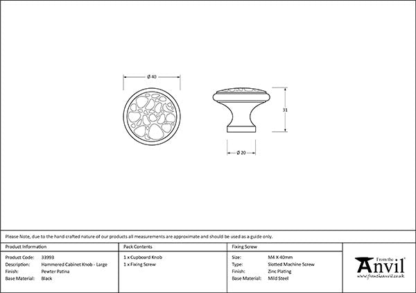 Large Hammered Cabinet Knob