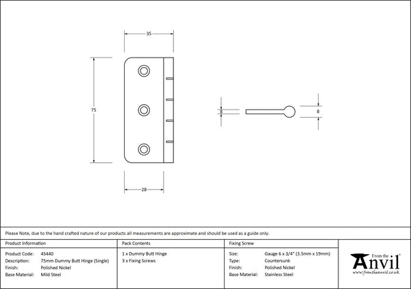 Dummy Butt Hinge (single)