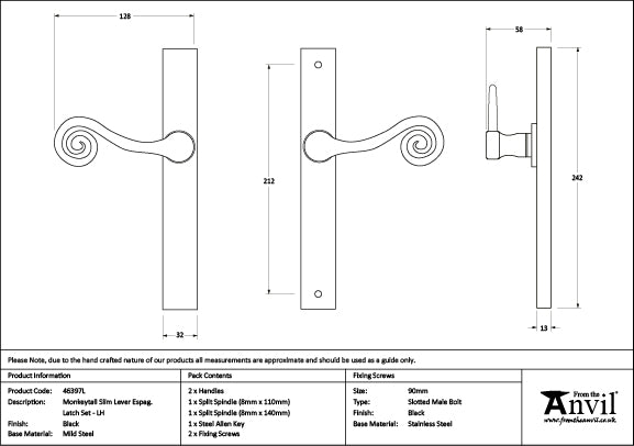 Left-Handed Monkeytail Slimline Lever Espag. Latch Set