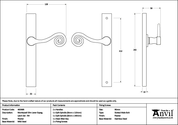 Right-Handed Monkeytail Slimline Lever Espag. Latch Set