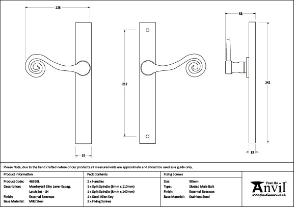 Left-Handed Monkeytail Slimline Lever Espag. Latch Set
