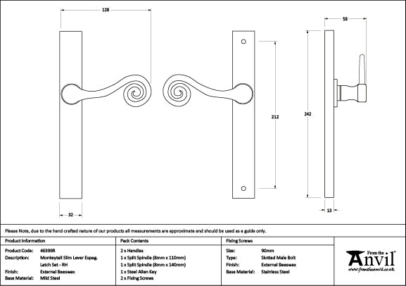 Right-Handed Monkeytail Slimline Lever Espag. Latch Set