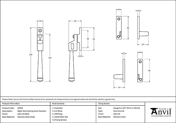 Night-Vent Locking Avon Fastener
