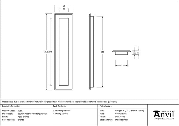 175mm Art Deco Rectangular Pull