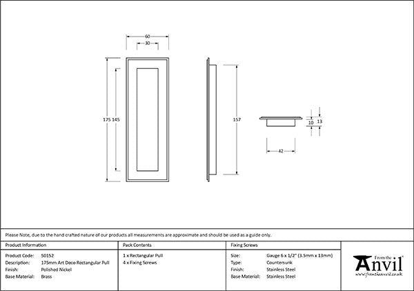 175mm Art Deco Rectangular Pull