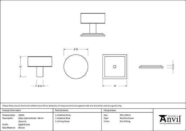 38mm Kelso Cabinet Knob Square Rose
