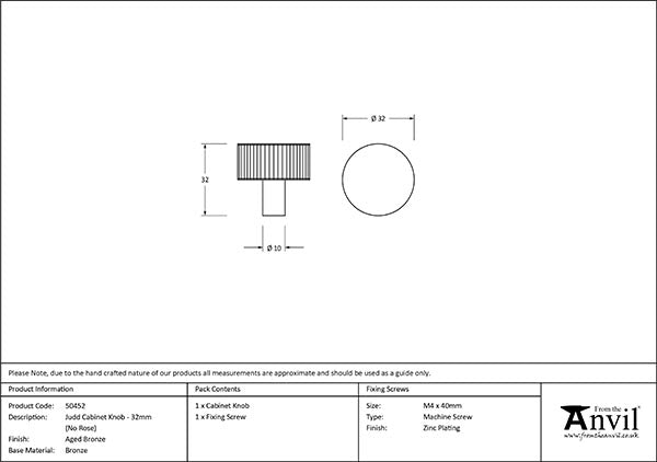 32mm Judd Cabinet Knob No Rose