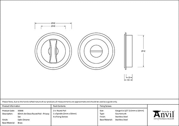 60mm Art Deco Round Pull - Privacy Set