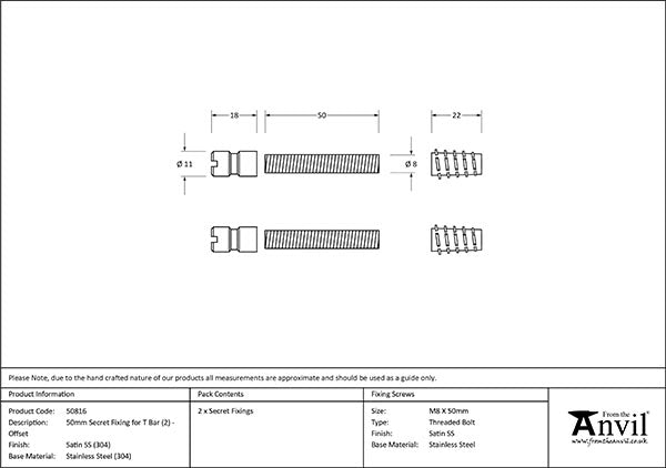 (304) 50mm Secret Fixings for T Bar (2) - Offset