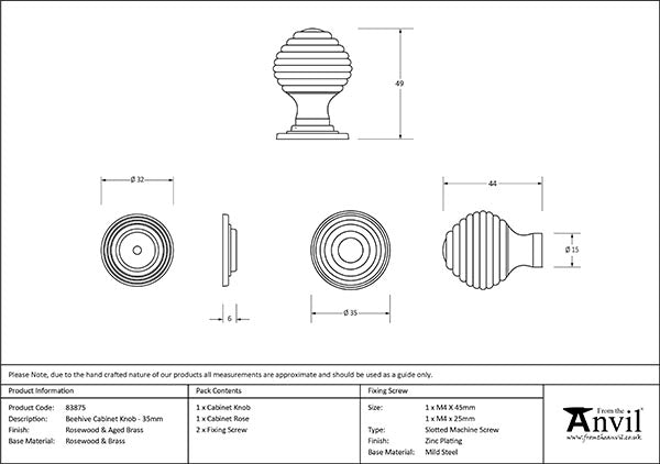 35mm Wooden Beehive Cabinet Knob