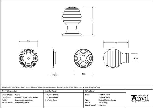 38mm Wooden Beehive Cabinet Knob
