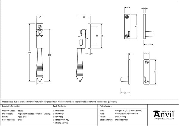 Night-Vent Locking Reeded Fastener