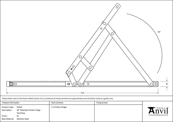 20" SS Defender Friction Hinge - Top hung