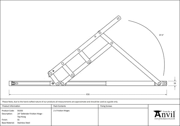 24" SS Defender Friction Hinge - Top hung