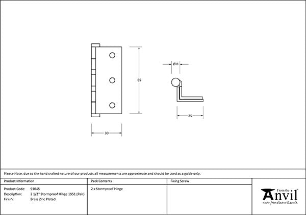 2 ½" Stormproof Hinge 1951 (pair)