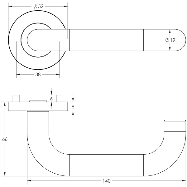 Venus 19mm Door Handle on Rose Grade 304
