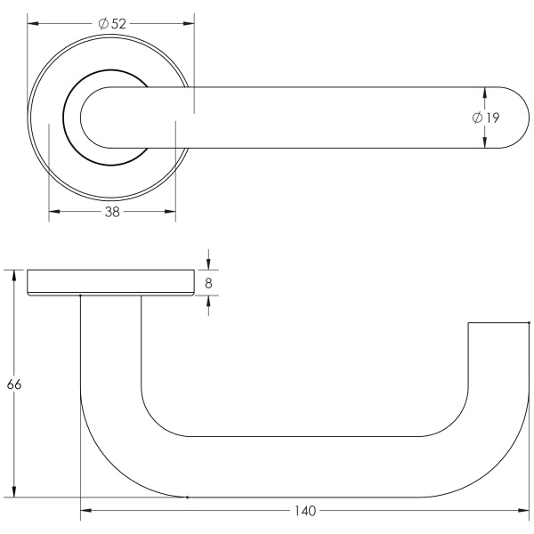 Orbit 19mm Door Handle on 8mm Sprung Rose Grade 201 Satin Stainless Steel