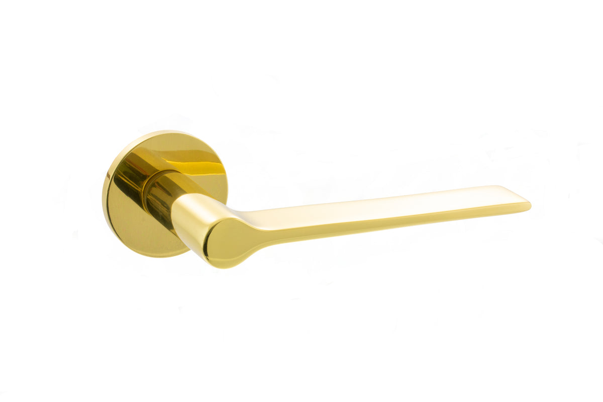 Millhouse Brass Brindley Lever Door Handle on 5mm Slimline Round Rose