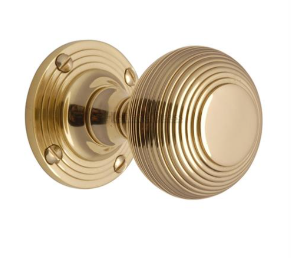 Solid Brass - Reeded Mortice Door Knob on Rose - PB