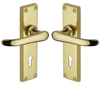 Solid Brass - Windsor Door Handle on Plate - PB