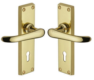 Solid Brass - Windsor Door Handle on Plate - PB