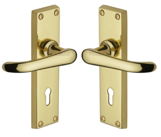 Solid Brass - Windsor Door Handle on Plate - PB
