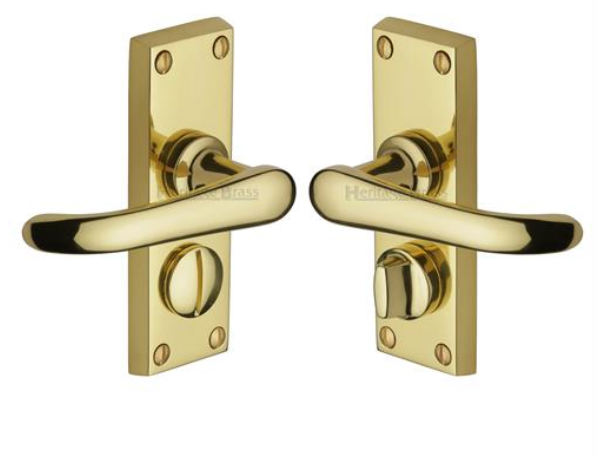 Solid Brass - Windsor Short Door Handle on Plate - PB (Privacy Set)