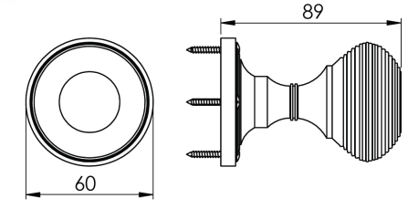 Solid Brass - Reeded Mortice Door Knob on Rose