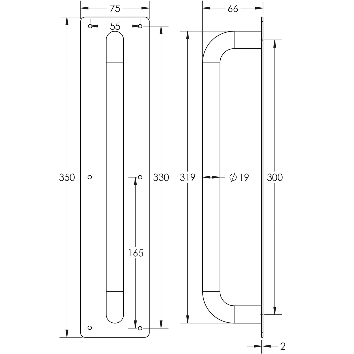 Stainless Steel Pull Handles w/ Plate
