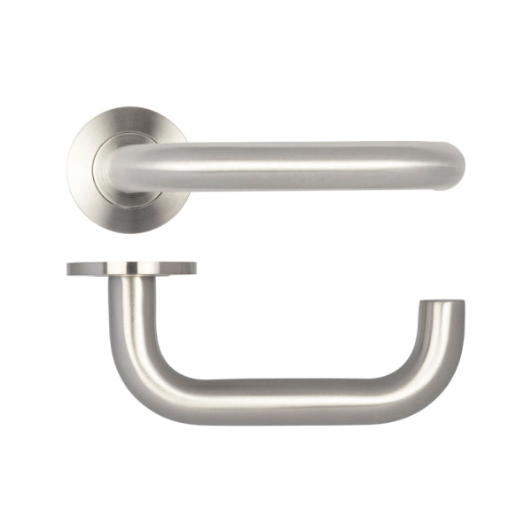 Orbit 19mm Door Handle on 5mm Sprung Rose Grade 304 Satin Stainless Steel