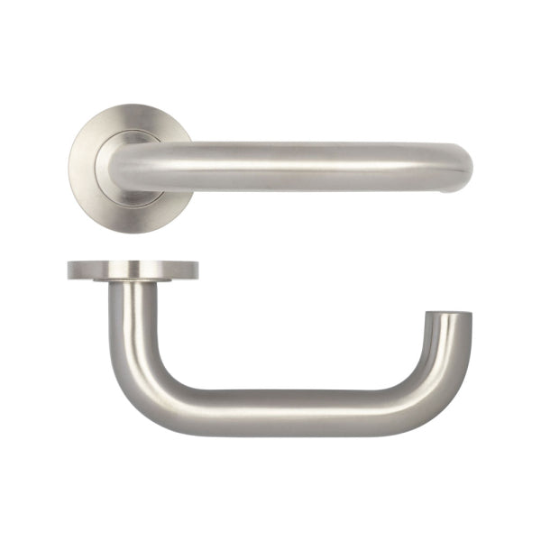 Orbit 19mm Door Handle on 8mm Sprung Rose Grade 304 Satin Stainless Steel