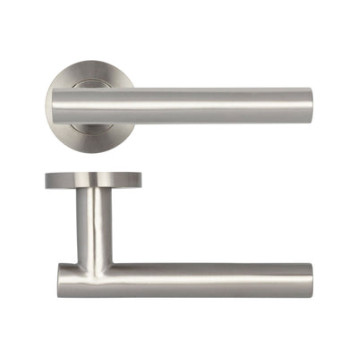 Atlanta Door Handles on Rose Grade 304 Satin Stainless Steel