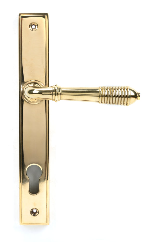 Polished Brass Reeded Slimline Lever Espag. Lock Set