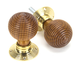 Rosewood & Polished Brass Beehive Mortice/Rim Knob Set by From the