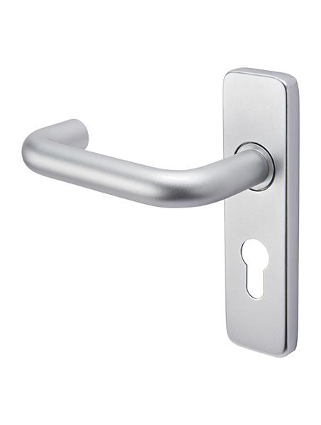 19mm Dia Aluminium Safety Return Lever Handle on Plate 150mm x 40mm  - Euro Profile